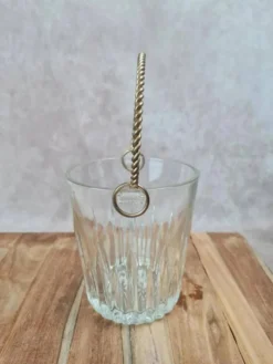 Seau à glaçons vintage en verre & anse dorée