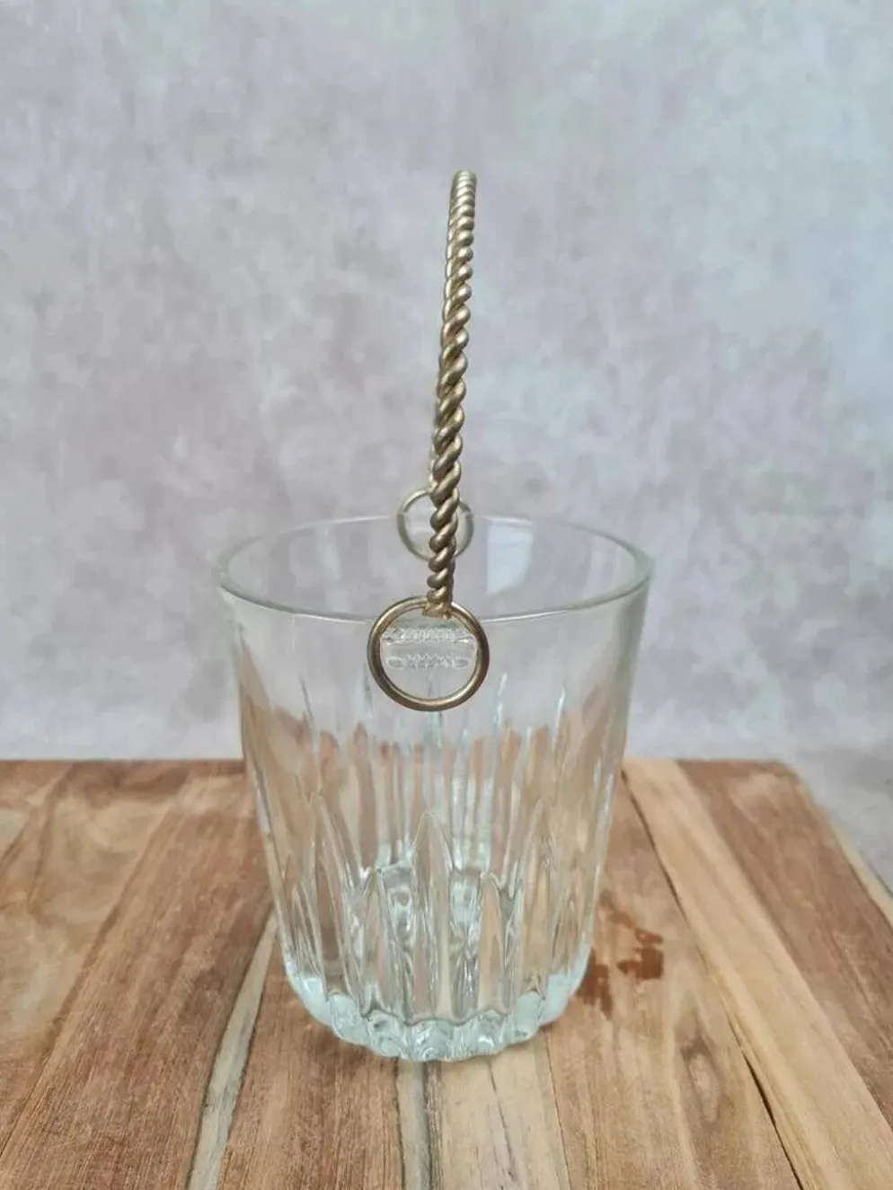 Seau à glaçons vintage en verre & anse dorée
