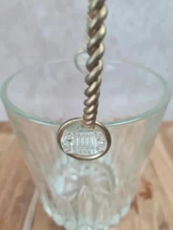 Seau à glaçons vintage en verre & anse dorée