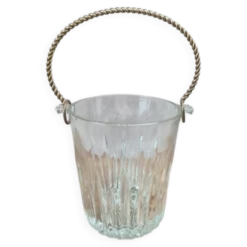 Seau à glaçons vintage en verre & anse dorée
