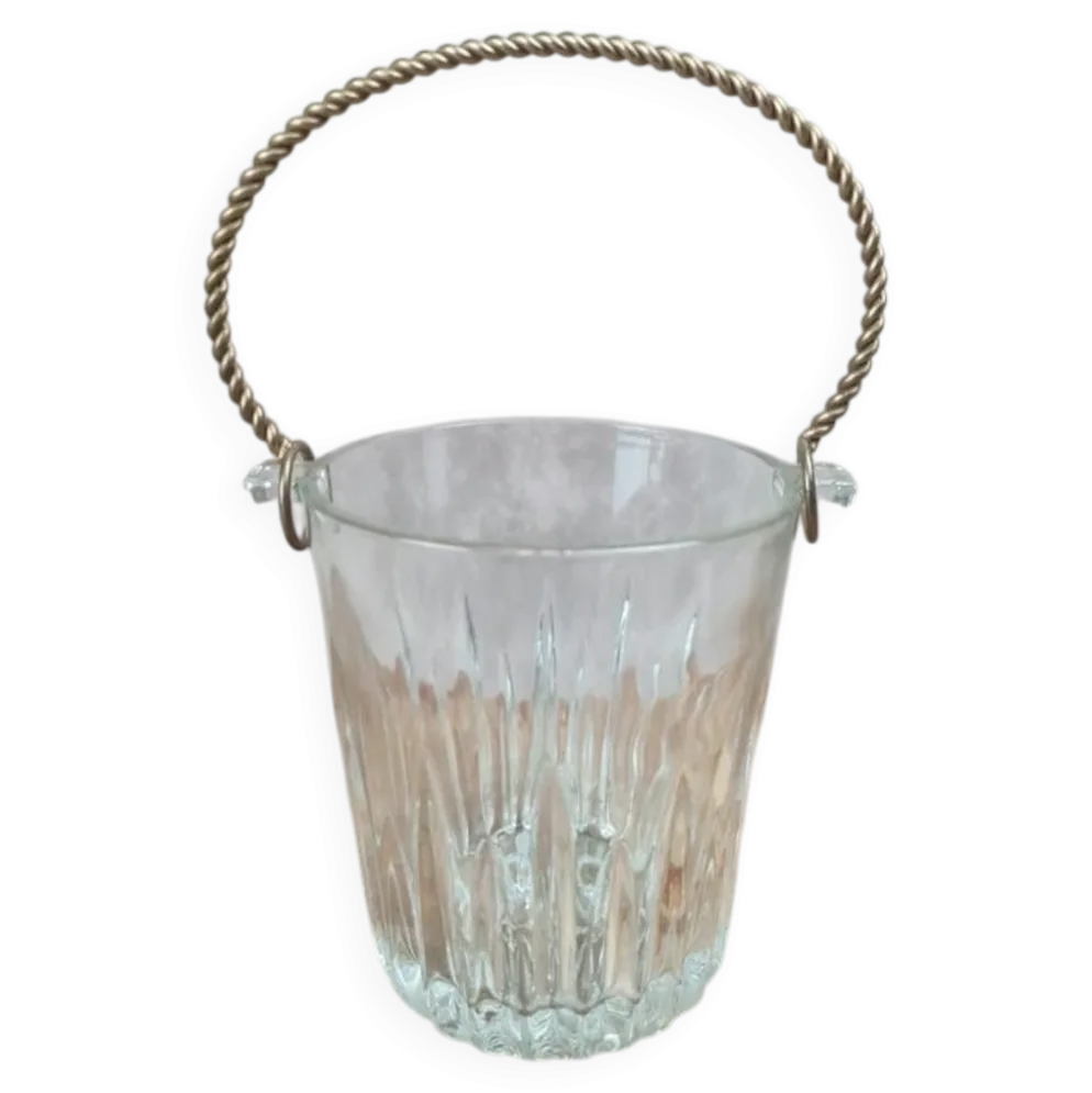 Seau à glaçons vintage en verre & anse dorée