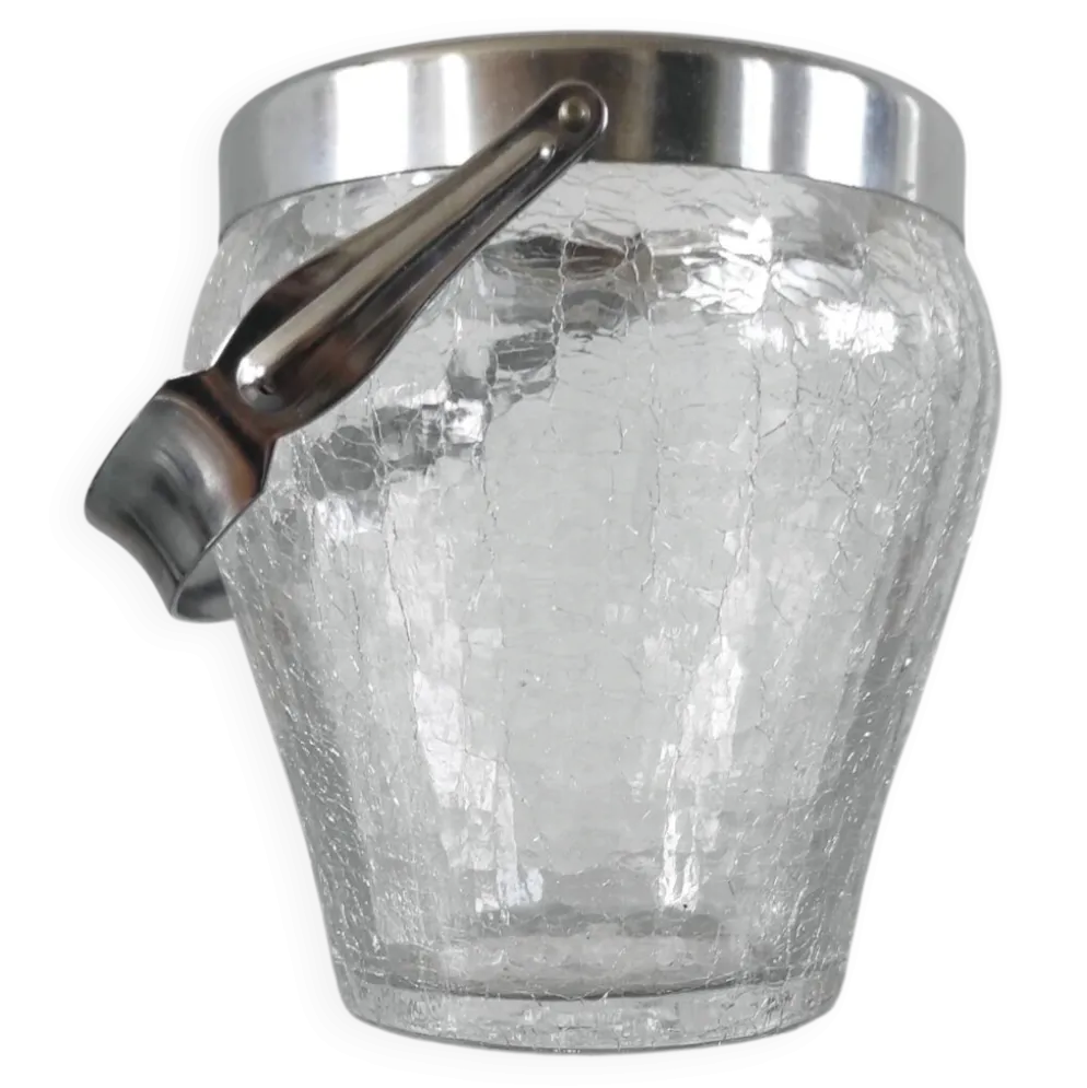 Seau à glaçons vintage en verre craquelé et inox - Demeyere (Années 6