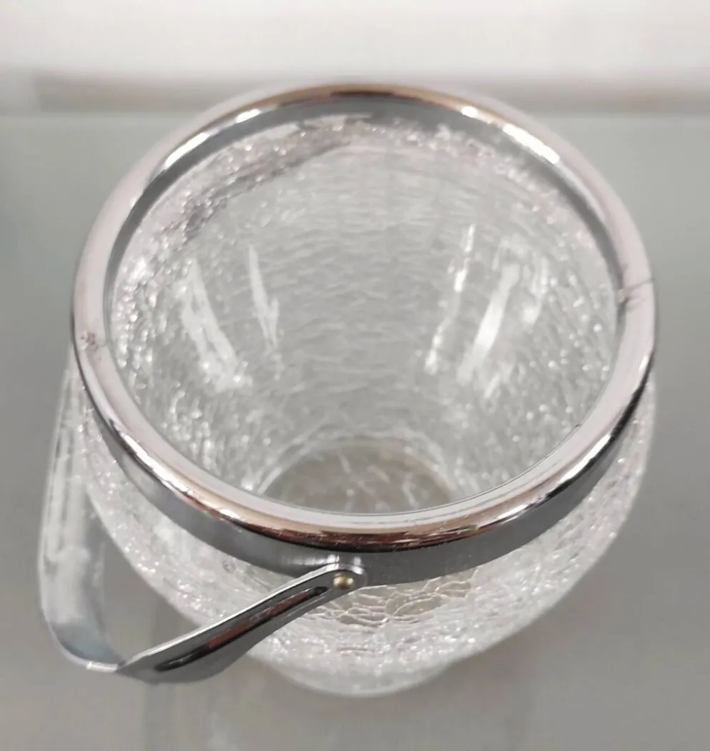 Seau à glaçons vintage en verre craquelé et inox - Demeyere (Années 6