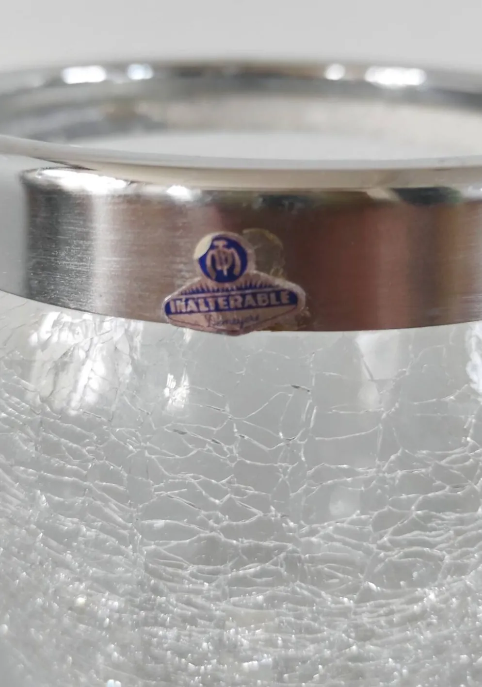 Seau à glaçons vintage en verre craquelé et inox - Demeyere (Années 6