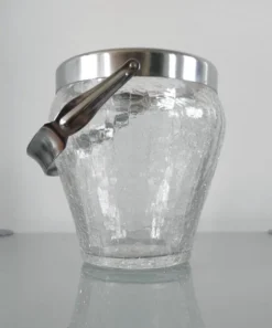 Seau à glaçons vintage en verre craquelé et inox - Demeyere (Années 6