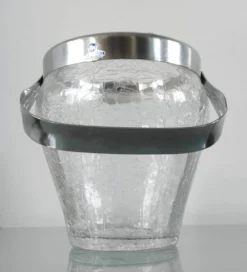 Seau à glaçons vintage en verre craquelé et inox - Demeyere (Années 6