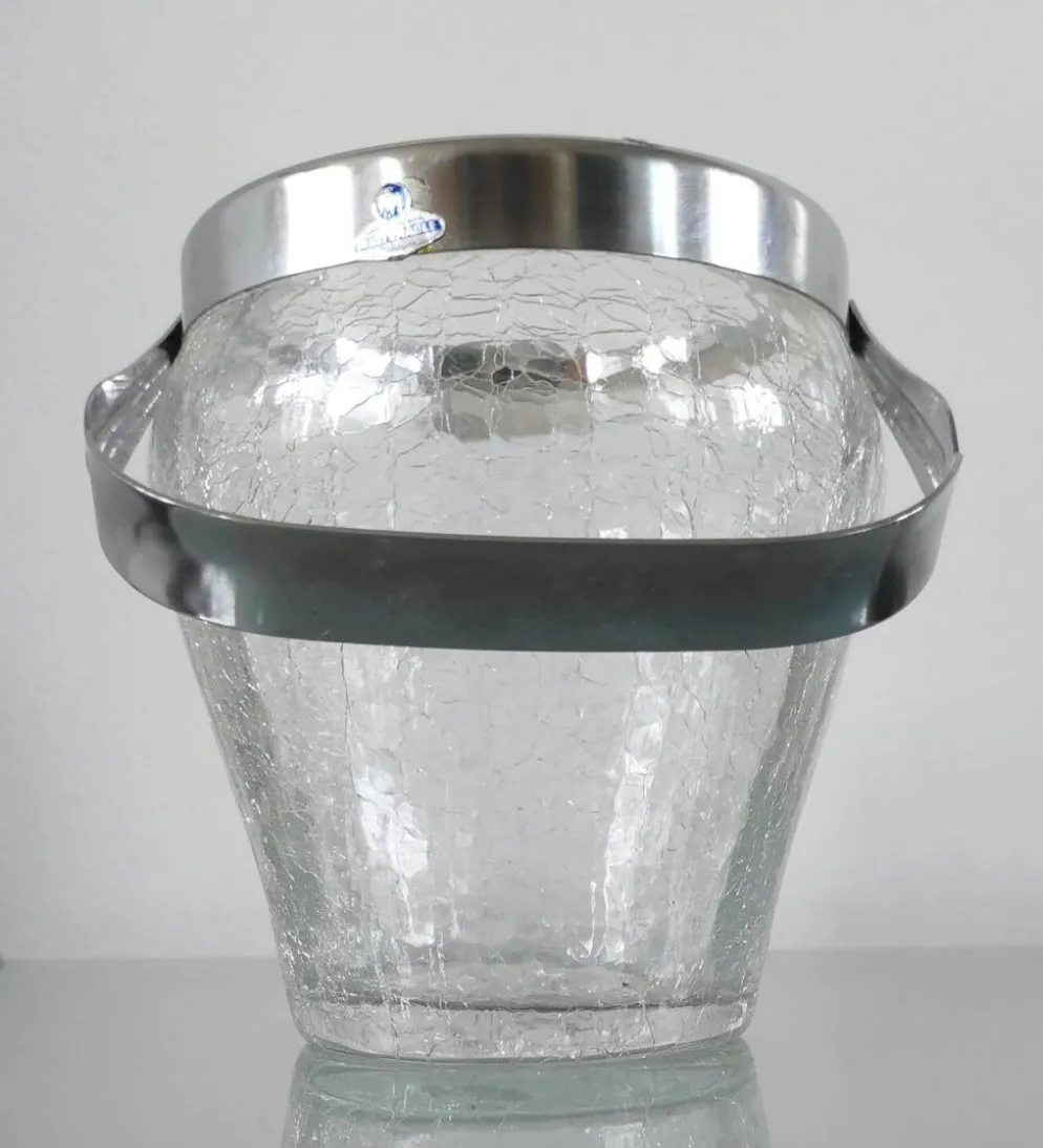 Seau à glaçons vintage en verre craquelé et inox - Demeyere (Années 6