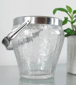 Seau à glaçons vintage en verre craquelé et inox - Demeyere (Années 6