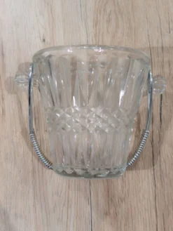 Seau à Glaçons Vintage Verre Taillé Cristal Anse Métal Tressé Longcham