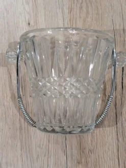 Seau à Glaçons Vintage Verre Taillé Cristal Anse Métal Tressé Longcham