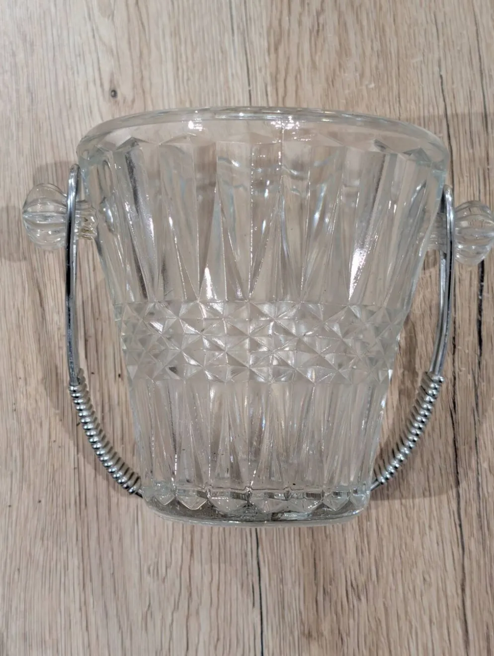 Seau à Glaçons Vintage Verre Taillé Cristal Anse Métal Tressé Longcham