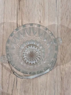 Seau à Glaçons Vintage Verre Taillé Cristal Anse Métal Tressé Longcham