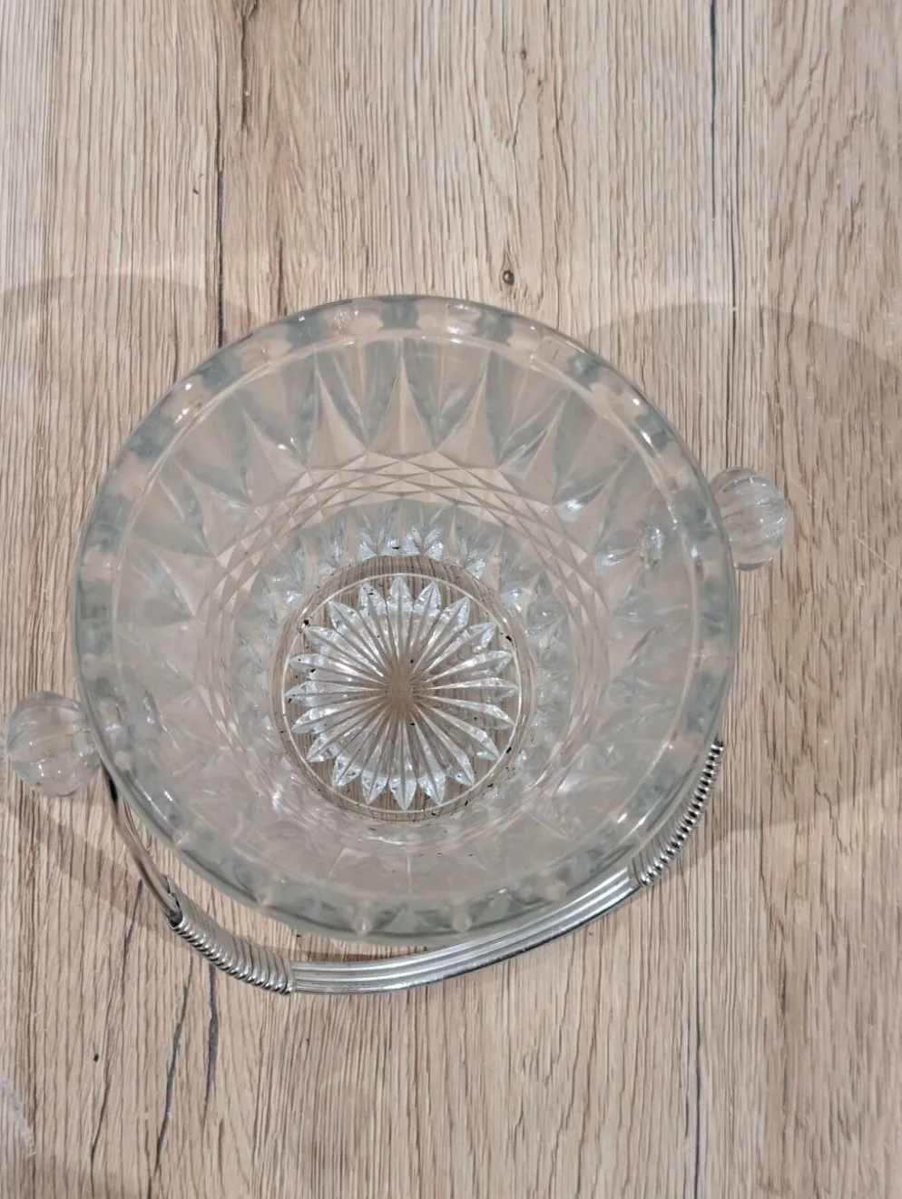 Seau à Glaçons Vintage Verre Taillé Cristal Anse Métal Tressé Longcham