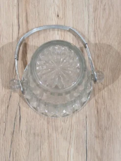 Seau à Glaçons Vintage Verre Taillé Cristal Anse Métal Tressé Longcham