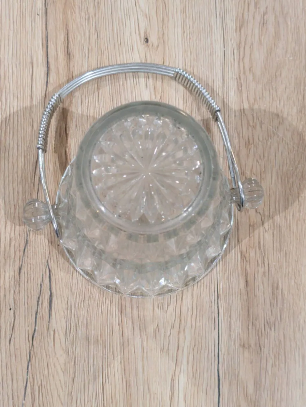Seau à Glaçons Vintage Verre Taillé Cristal Anse Métal Tressé Longcham