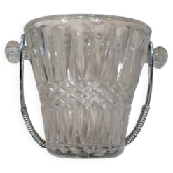 Seau à Glaçons Vintage Verre Taillé Cristal Anse Métal Tressé Longcham