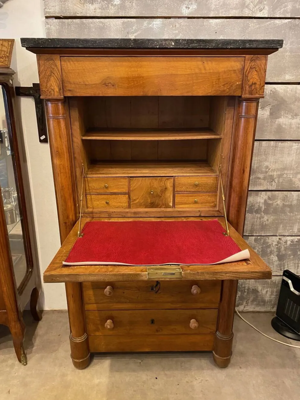 Secretaire style louis xvi en noyer fin xixeme avec tiroirs