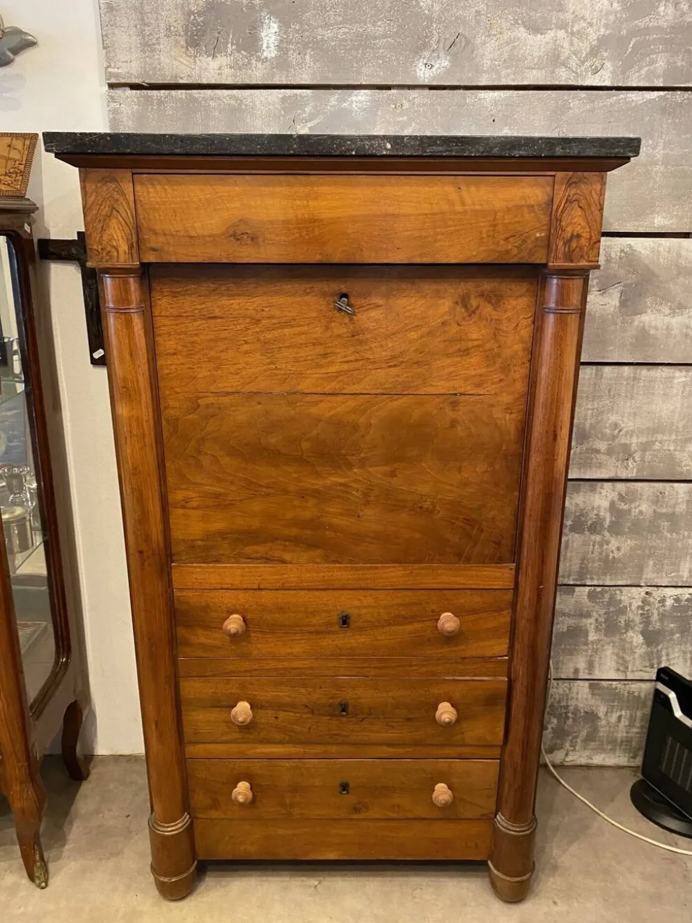 Secretaire style louis xvi en noyer fin xixeme avec tiroirs