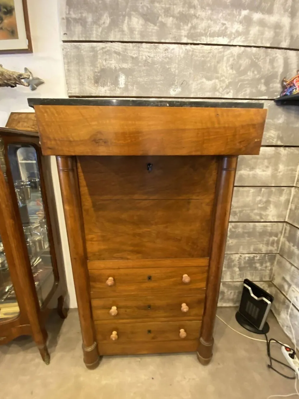 Secretaire style louis xvi en noyer fin xixeme avec tiroirs