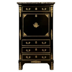 Secrétaire à abattant en bois laqué noir et bronzes dorés – Style Boulle
