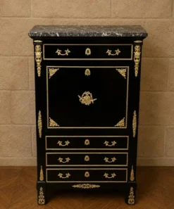 Secrétaire à abattant en bois laqué noir et bronzes dorés – Style Boulle