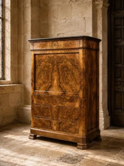 Secrétaire à abattant en ronce de noyer – Époque Louis-Philippe