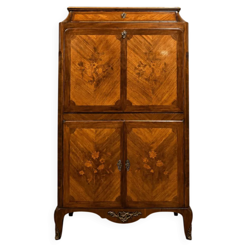 Secrétaire à abattant marqueté de style Louis XV vers 1900