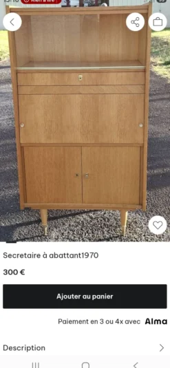 Secrétaire à abattant vintage 1970