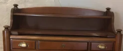 Secrétaire à abattant vintage avec plateau en cuir vert et incrustations