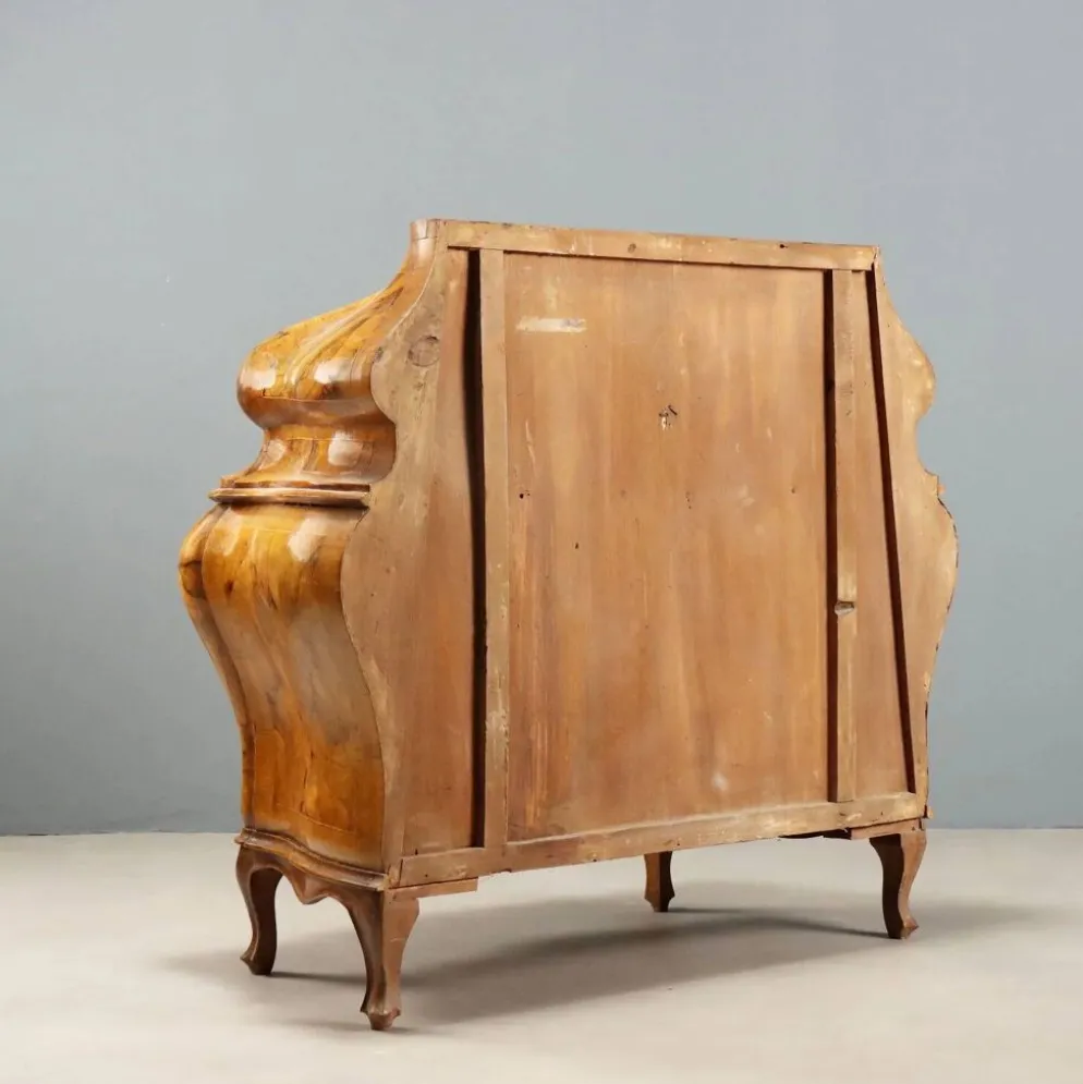 Secrétaire ancien à abattant style baroque en noyer et érable, XXe siècle