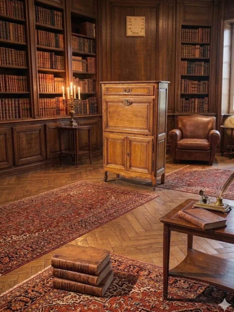 Secrétaire ancien scriban vintage en bois de noyer style Louis XV