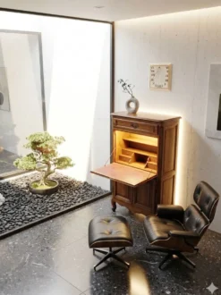 Secrétaire ancien scriban vintage en bois de noyer style Louis XV