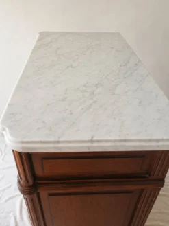 Secrétaire ancien style Louis XVI en bois & marbre blanc – H141 cm
