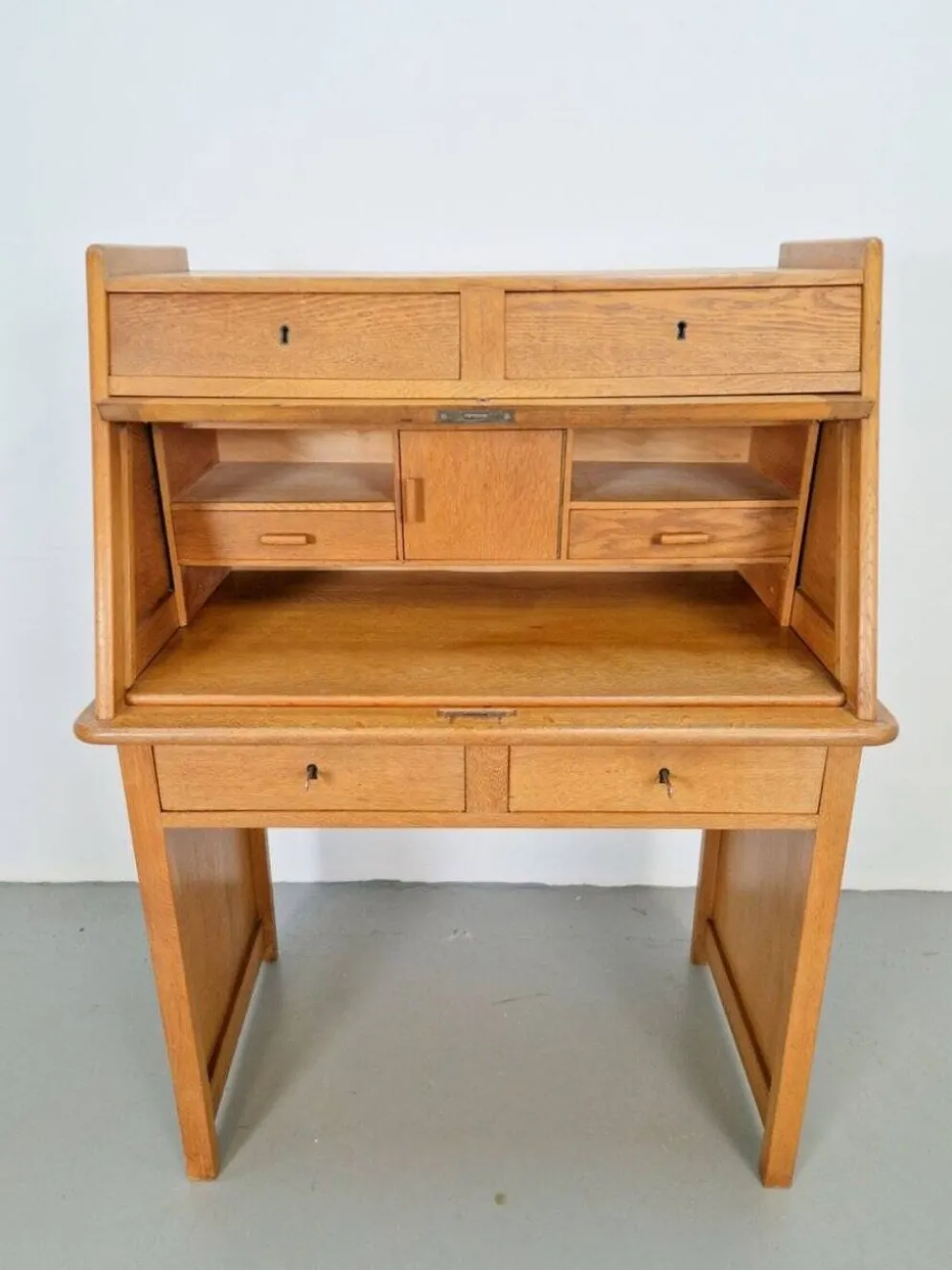 Secrétaire Art Déco Arts & Crafts en chêne naturel, années 1930