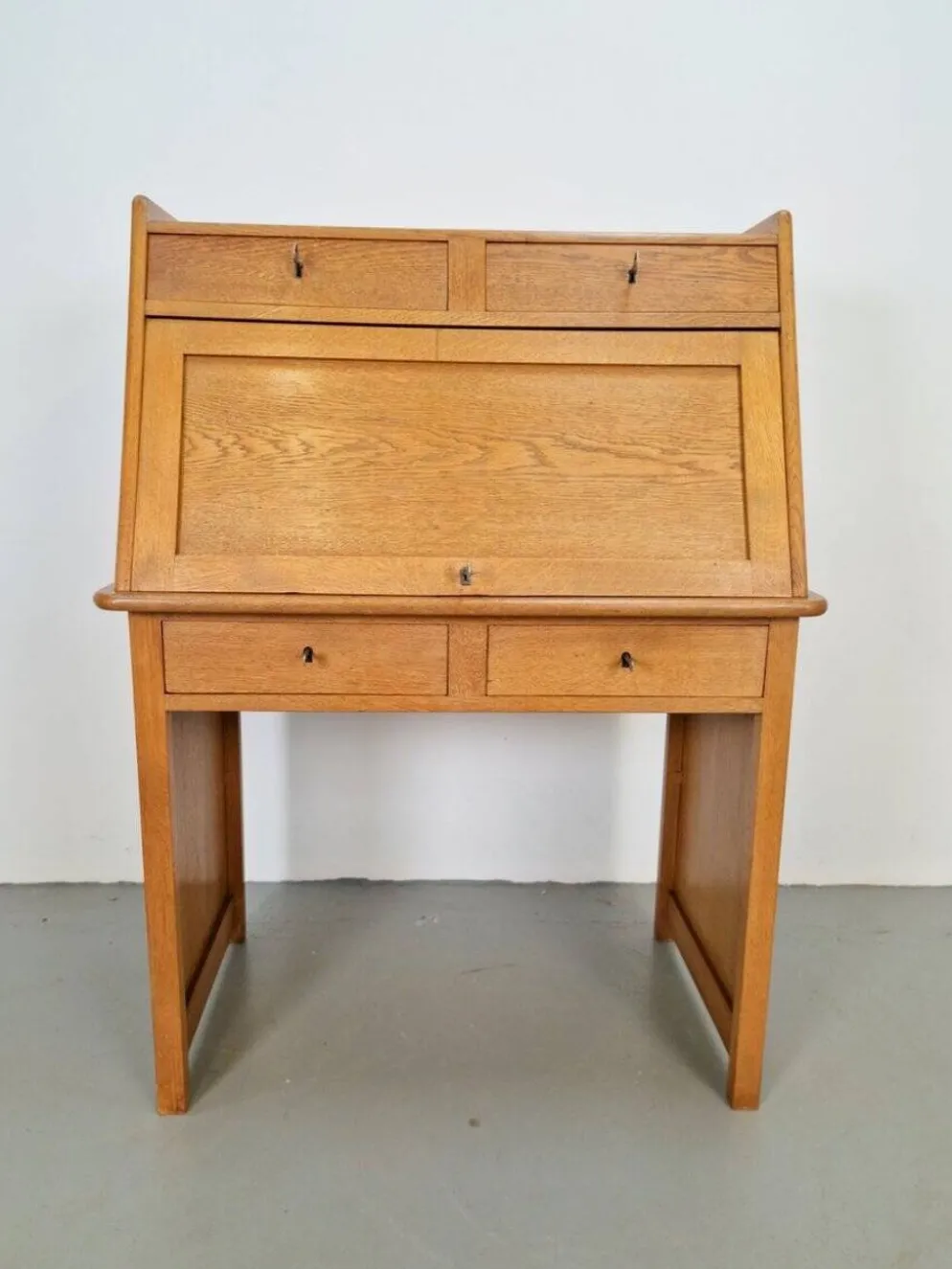 Secrétaire Art Déco Arts & Crafts en chêne naturel, années 1930