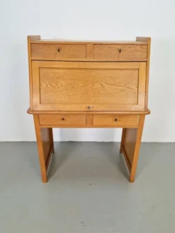 Secrétaire Art Déco Arts & Crafts en chêne naturel, années 1930