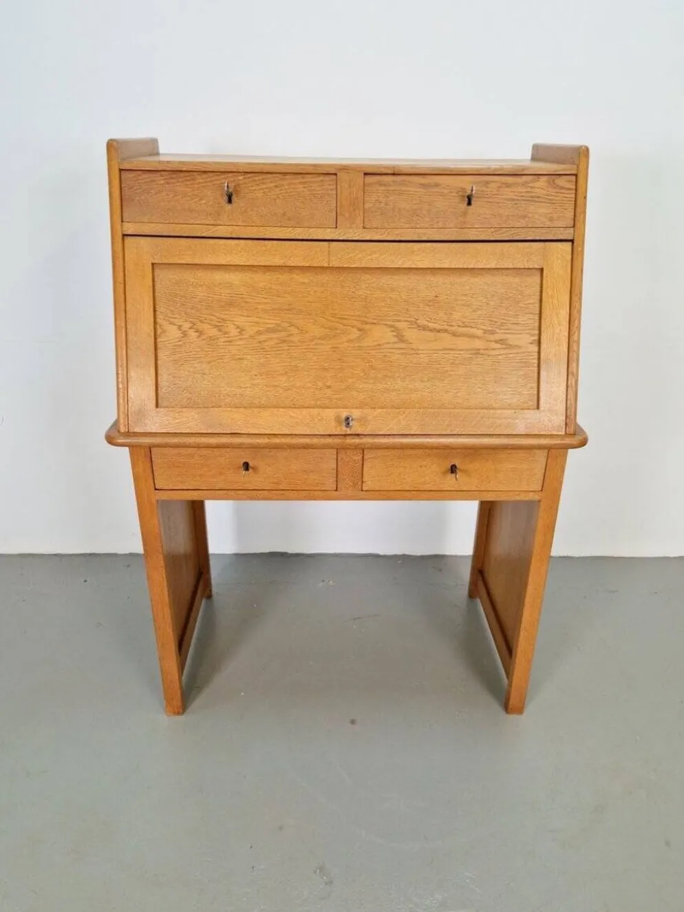 Secrétaire Art Déco Arts & Crafts en chêne naturel, années 1930