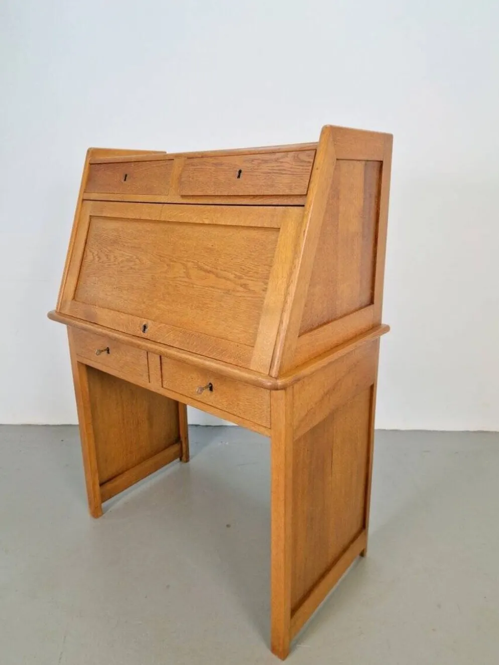 Secrétaire Art Déco Arts & Crafts en chêne naturel, années 1930