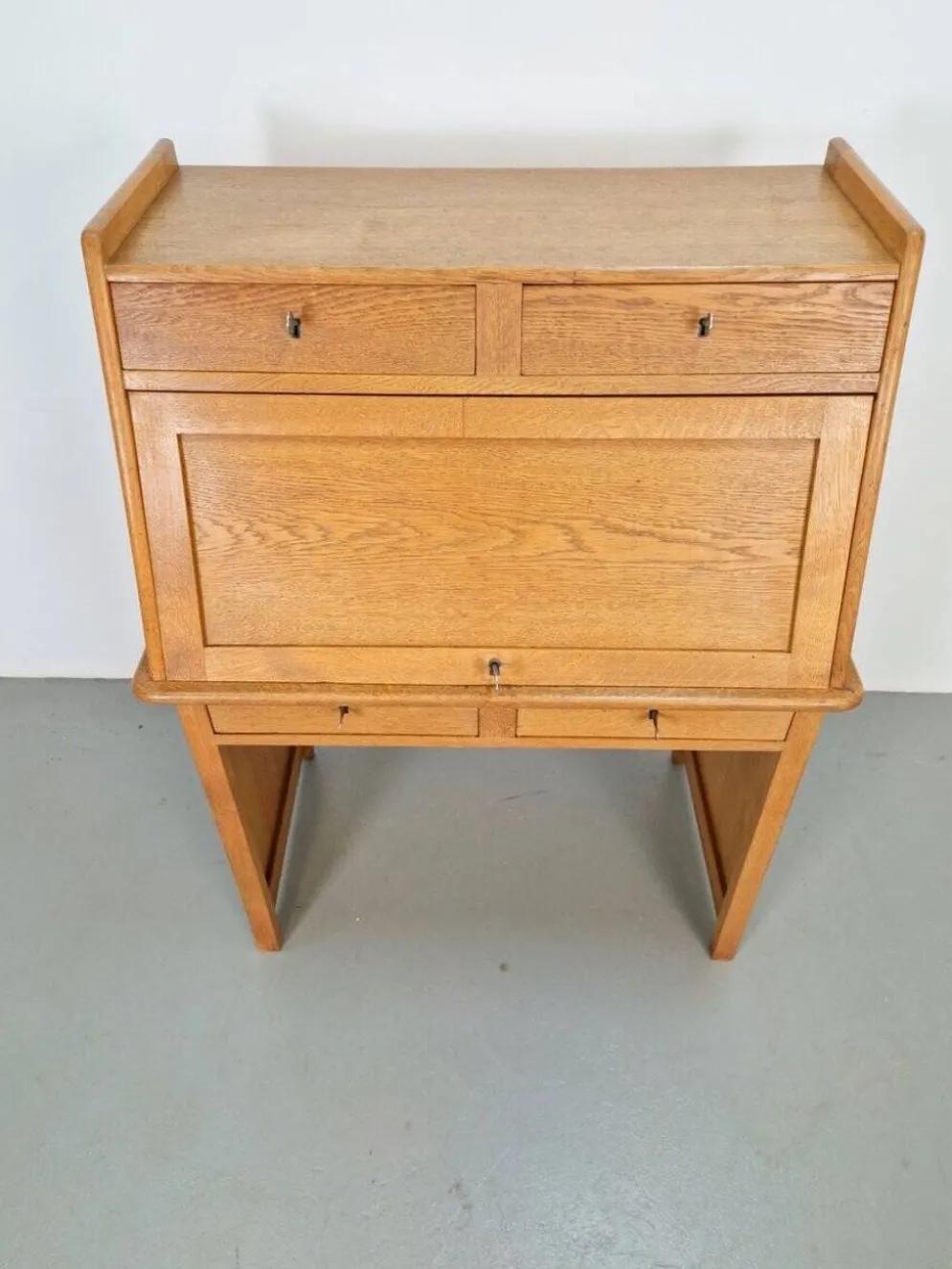 Secrétaire Art Déco Arts & Crafts en chêne naturel, années 1930
