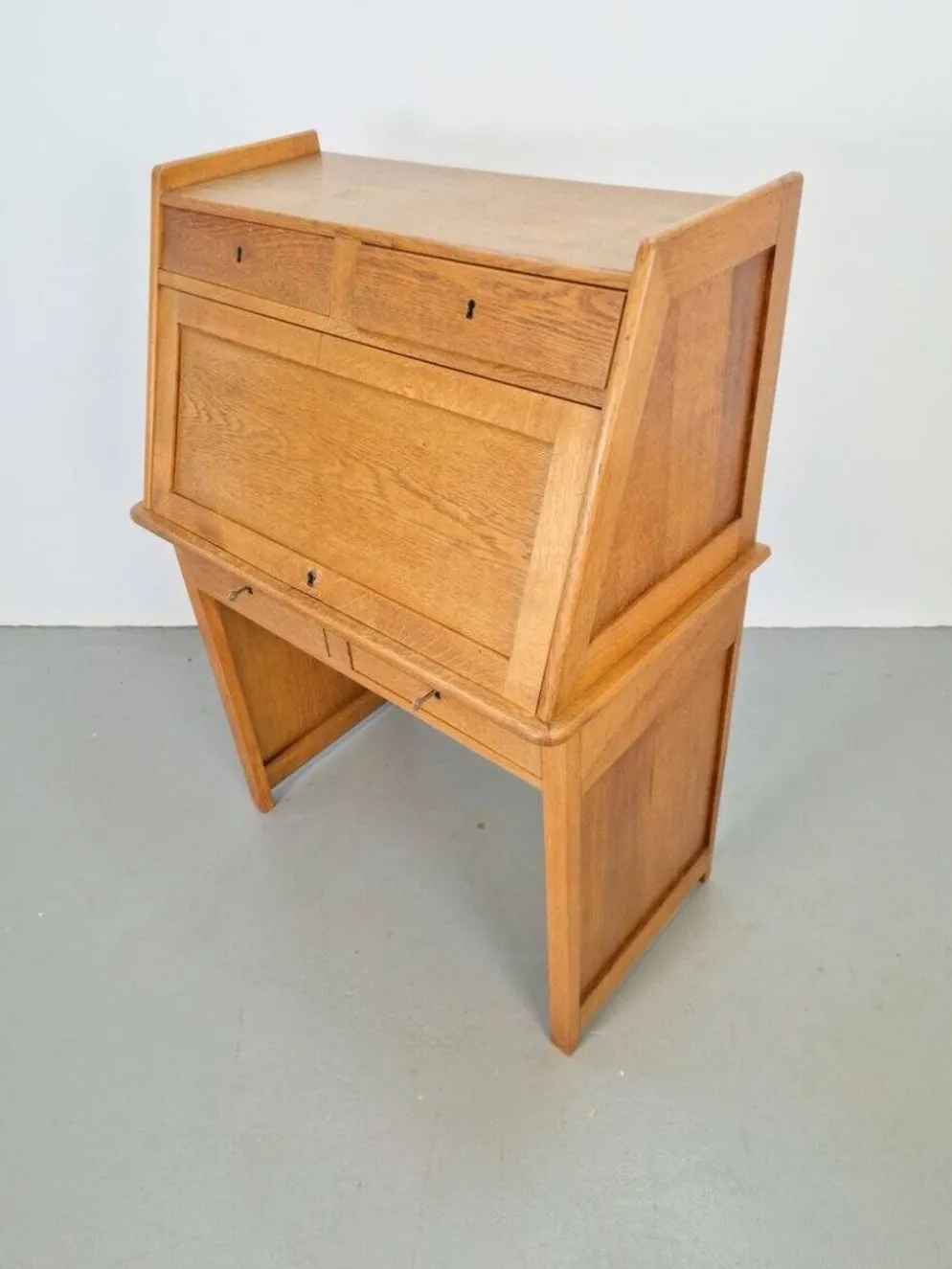 Secrétaire Art Déco Arts & Crafts en chêne naturel, années 1930