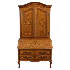 Secrétaire bibliothèque de style Louis XV galbé en marqueterie époque