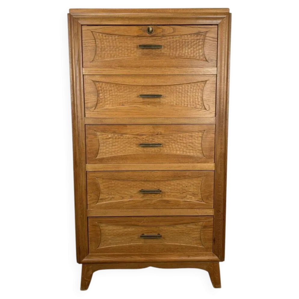 Secrétaire, bureau, commode en chêne, années 50