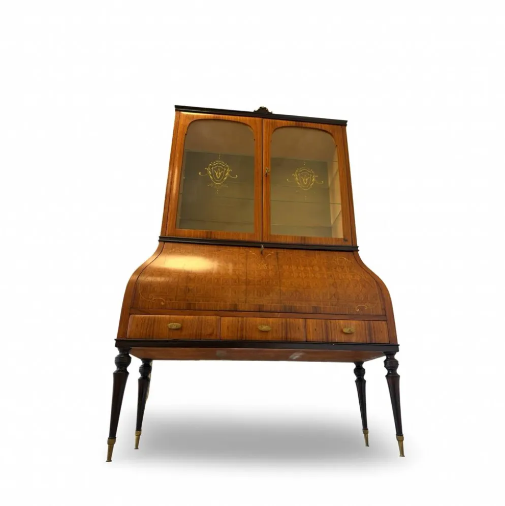 Secrétaire crédence en marqueterie de style Louis XV italien du milieu du siècle, 1960