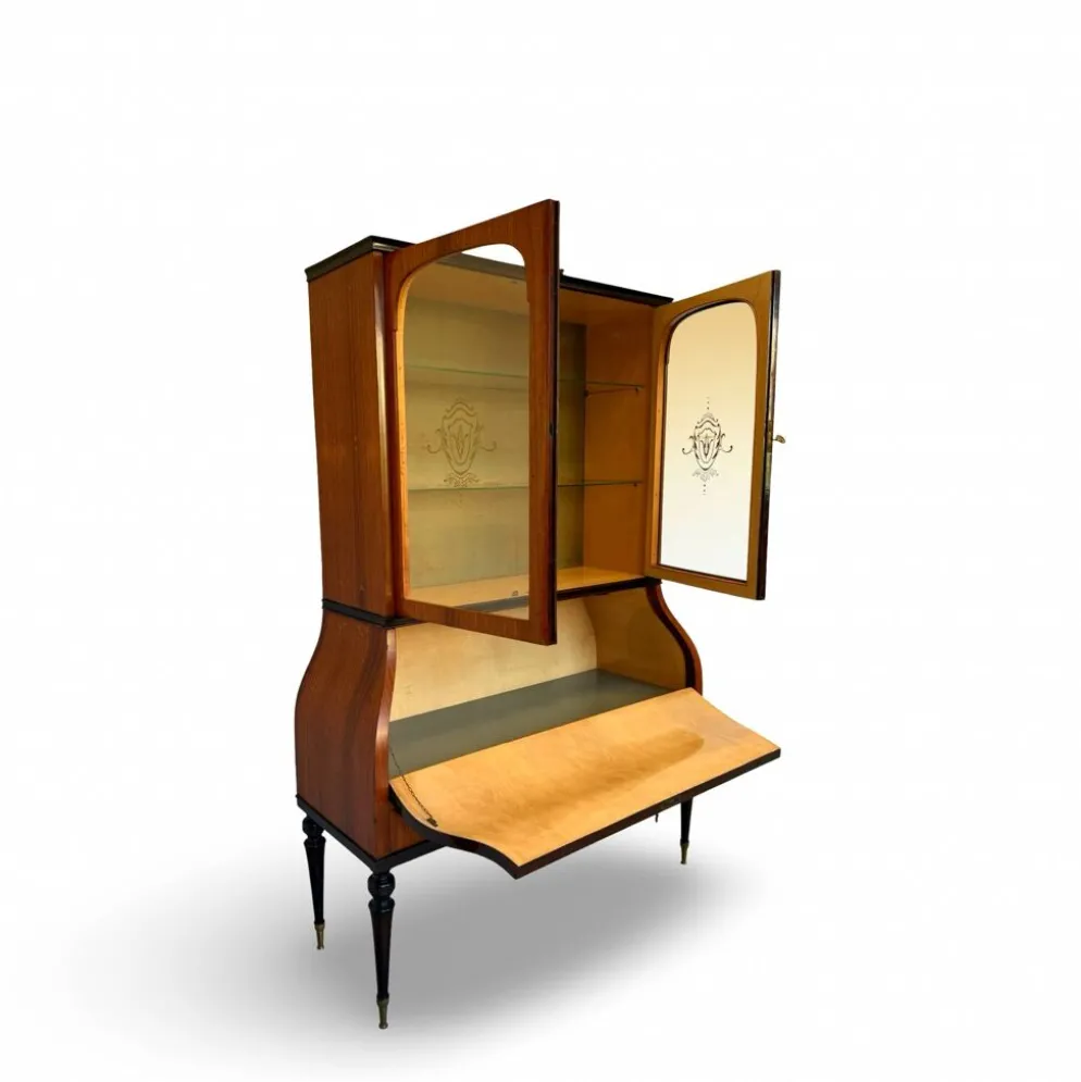 Secrétaire crédence en marqueterie de style Louis XV italien du milieu du siècle, 1960