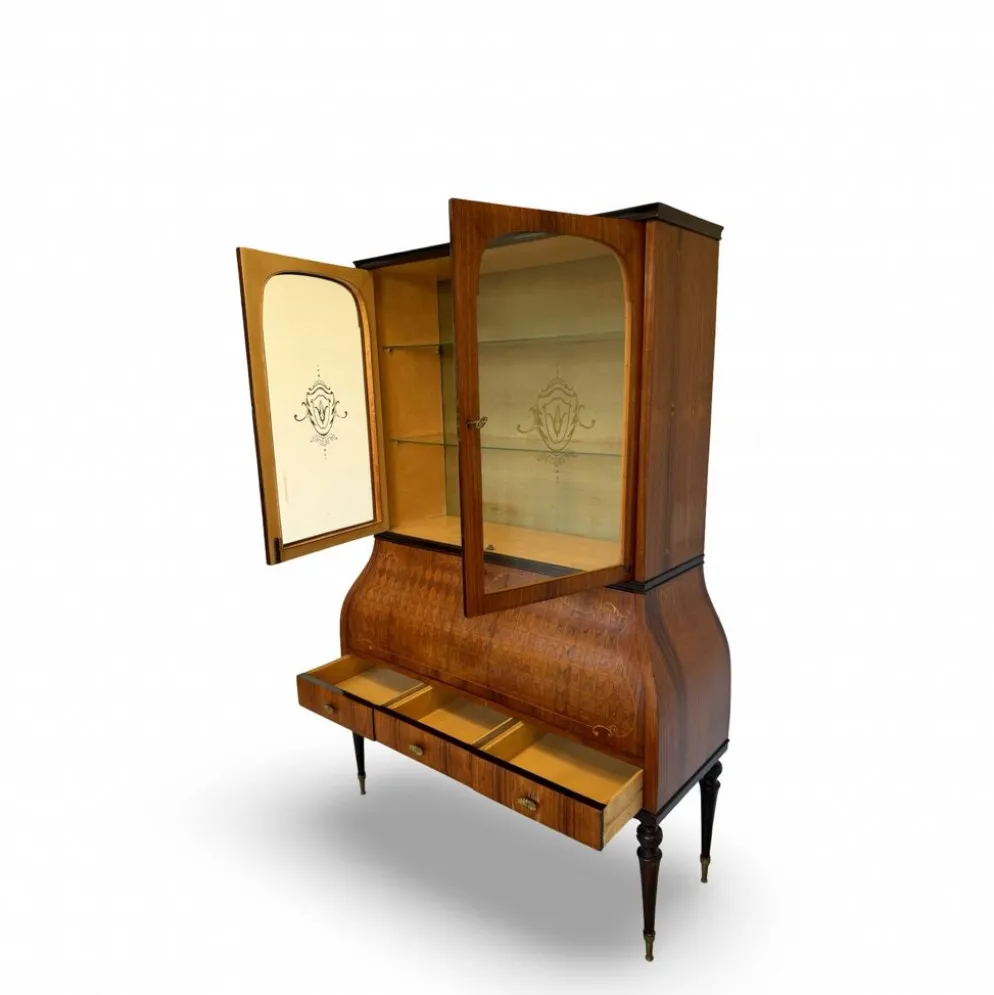 Secrétaire crédence en marqueterie de style Louis XV italien du milieu du siècle, 1960