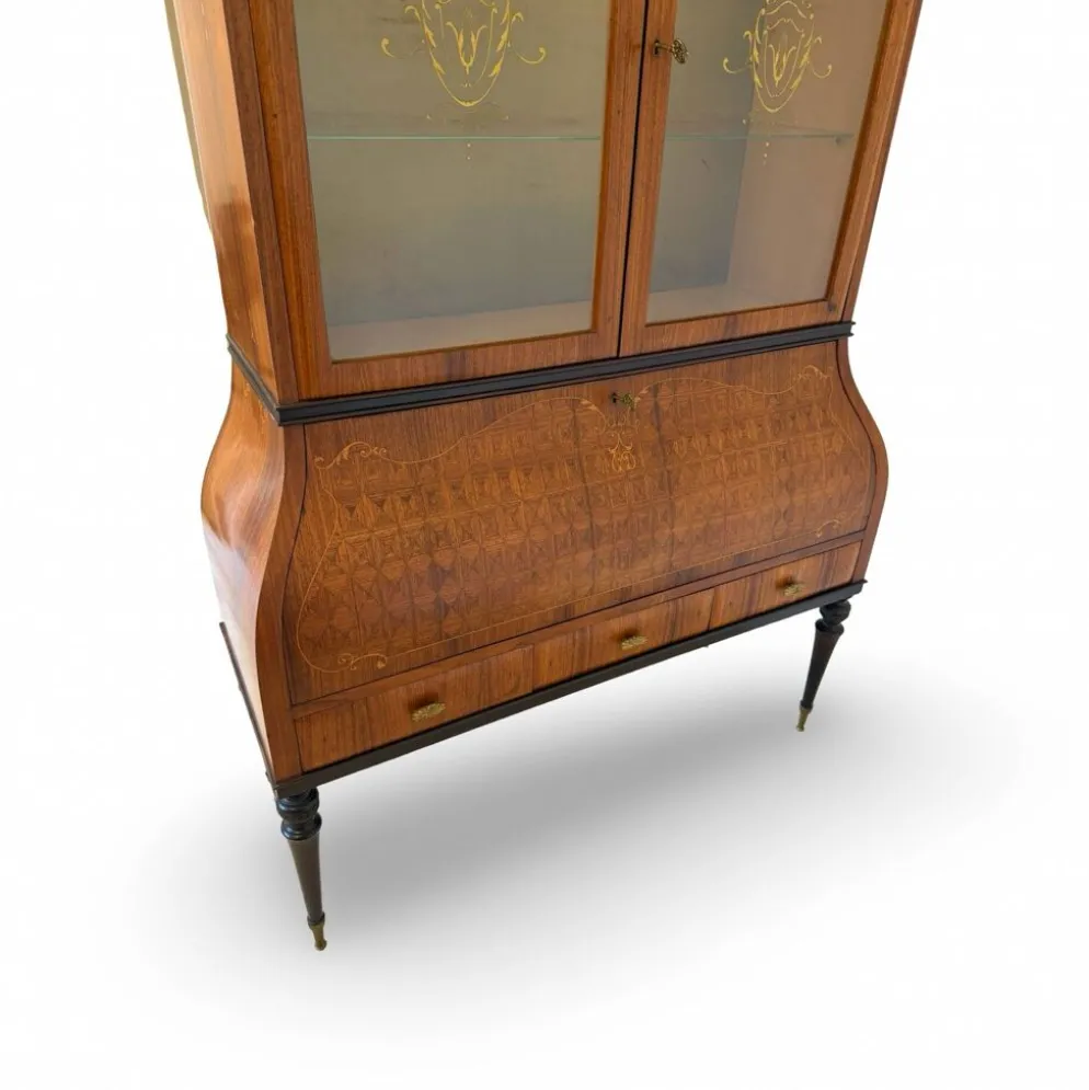 Secrétaire crédence en marqueterie de style Louis XV italien du milieu du siècle, 1960