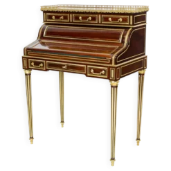 Secrétaire à cylindre Louis XVI en acajou et marbre rose - vers 1860-1890