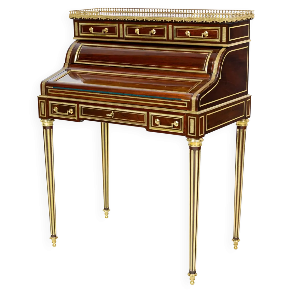 Secrétaire à cylindre Louis XVI en acajou et marbre rose - vers 1860-1890