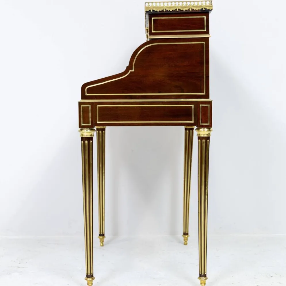 Secrétaire à cylindre Louis XVI en acajou et marbre rose - vers 1860-1890