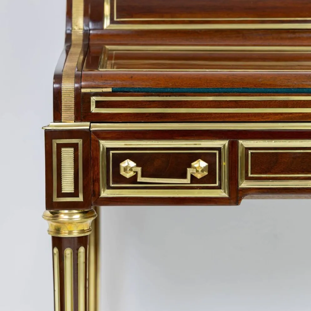 Secrétaire à cylindre Louis XVI en acajou et marbre rose - vers 1860-1890